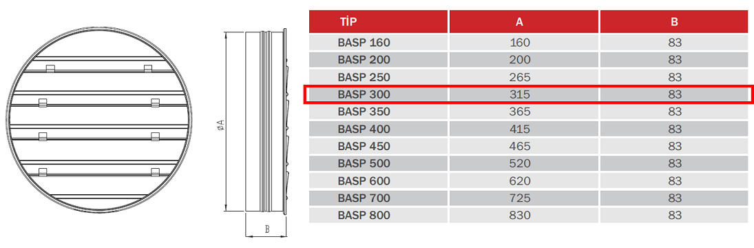 BAHÇIVAN BASP 300 Teknik Çizim ve Ölçüler Tablosu