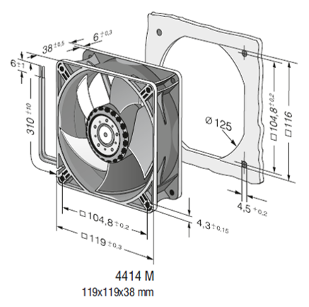 EBMPAPST 4414 M 24 VDC Aksiyal Kompakt Fan Teknik Çizim ve Ölçüler Tablosu