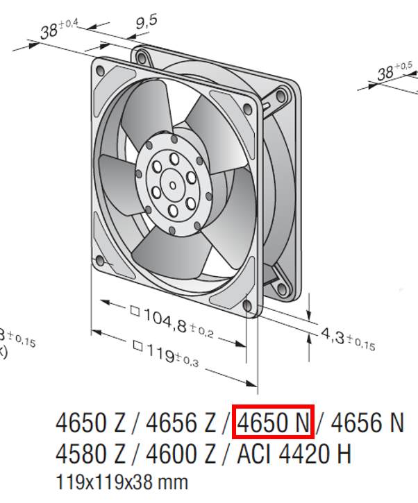 EBMPAPST 4650 N 230 AC Aksiyal Kompakt Fan Teknik Çizim ve Ölçüler Tablosu