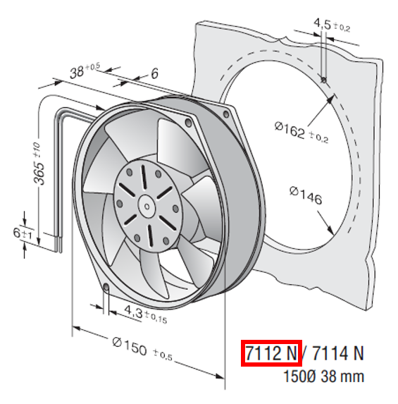 EBMPAPST 7112 N 12 VDC Aksiyal Kompakt Fan Teknik Çizim ve Ölçüler Tablosu