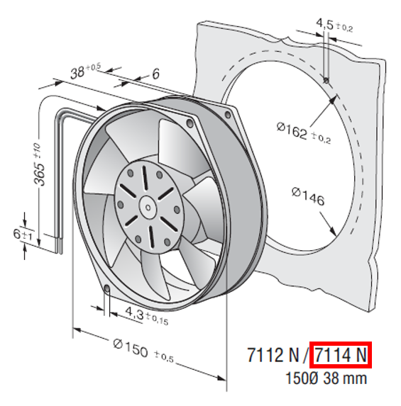 EBMPAPST 7114 N 24 VDC Aksiyal Kompakt Fan Teknik Çizim ve Ölçüler Tablosu