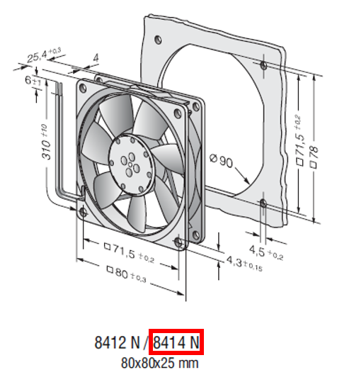 EBMPAPST 8414 N 24 VDC Aksiyal Kompakt Fan Teknik Çizim ve Ölçüler Tablosu