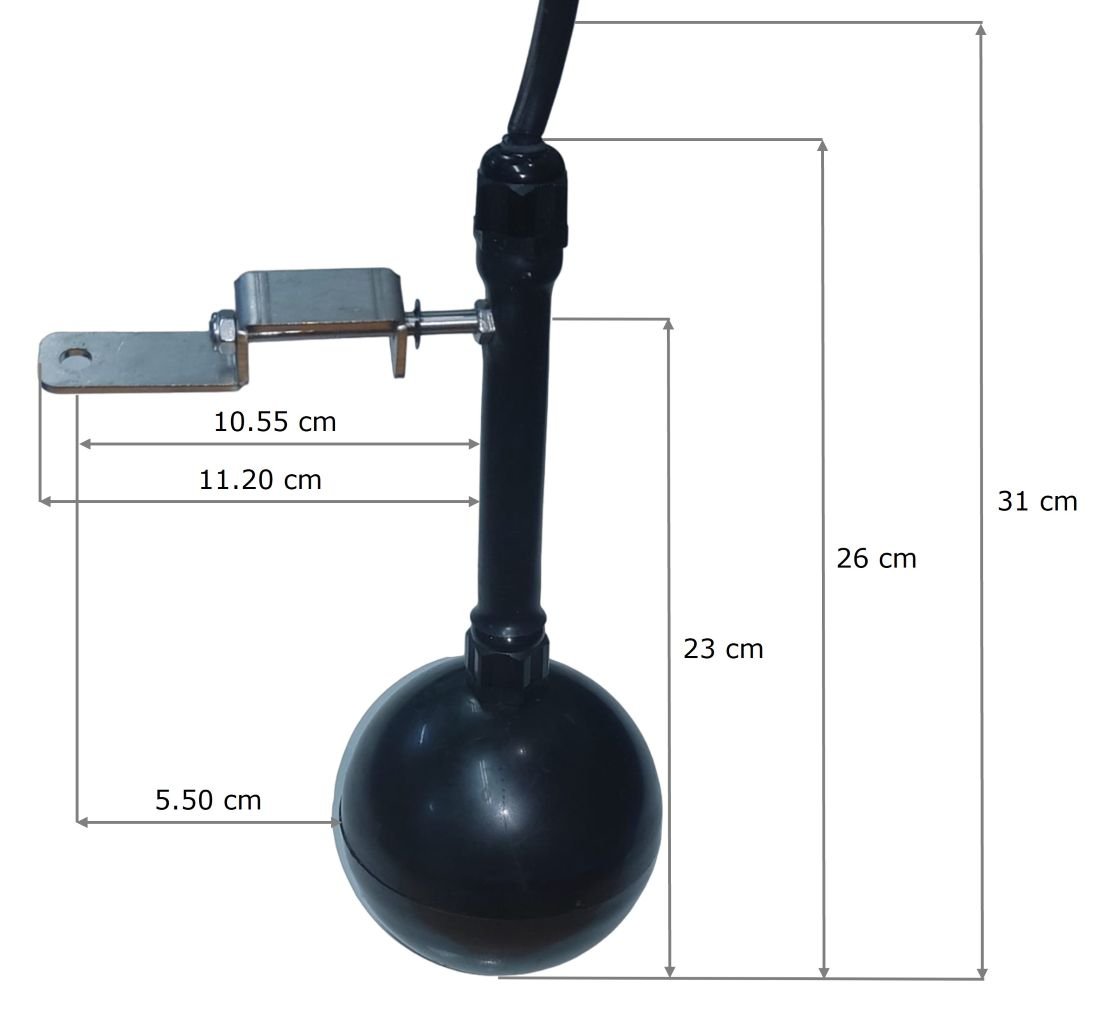 Limit F004 LDAF 0,6 metre Kauçuk Kablolu L Model Dar Alan Top Tip Atık Sıvı Dalgıç Pompa Seviye Flatörü Teknik Çizimi ve Ölçüleri
