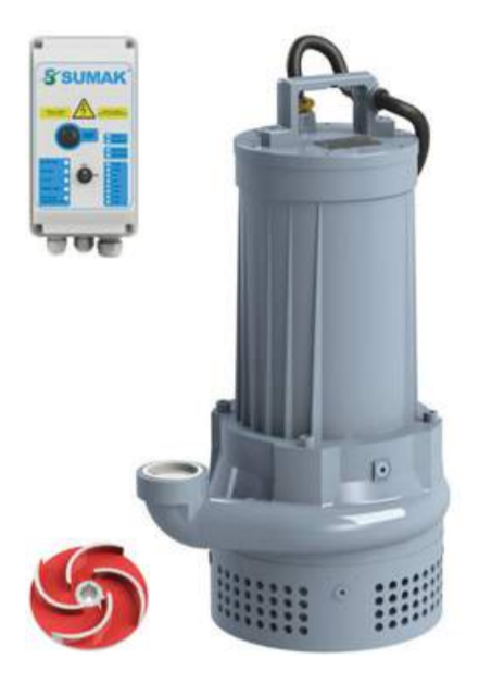 Sumak SDTV50/2 4 kw 5.5 HP 2900 D/D 380 V Trifaze Vortex Çarklı Atık Su Drenaj Dalgıç Pompası (10 m Kablo+Flatörlü+Panolu)
