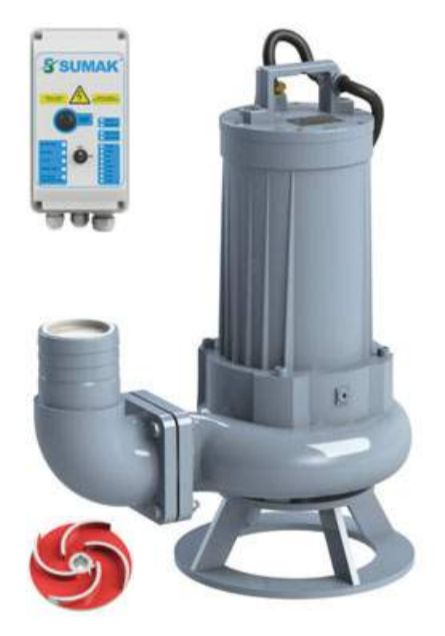 Sumak SDTV75/4 5.5 kw 7.5 HP 1450 D/D 380 V Trifaze Vortex Çarklı Foseptik Dalgıç Pompası (10 m Kablo+Flatörlü+Panolu)