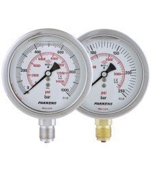 PAKKENS Ø160 mm Alttan Bağlantılı Manometre (Paslanmaz Gövde) Sıvı Dolgulu Basınç Ölçer