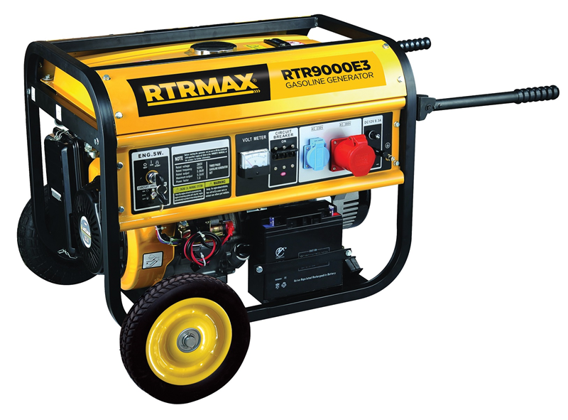 RTRMAX RTR9000E3 9.4 Kva / 7.5 kW 380 V - (220 V, 2.3 kW Maks.) İpli / Marşlı (Akülü) OHV Tek Silindir Hava Soğutmalı 4 Zamanlı Benzinli Jeneratör
