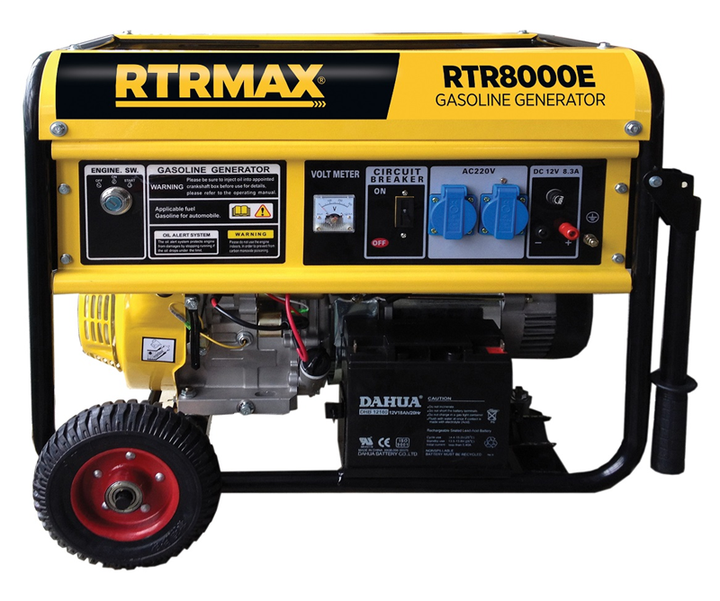 RTRMAX RTR8000E 8.1 Kva / 6.5 kW 220 V / 12 V İpli / Marşlı (Akülü) OHV Tek Silindir Hava Soğutmalı 4 Zamanlı Benzinli Jeneratör