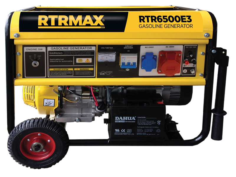 RTRMAX RTR6500E3 6.8 Kva / 5.5 kW 380 V - (220 V 1.7 kW Maks.) İpli / Marşlı (Akülü) OHV Tek Silindir Hava Soğutmalı 4 Zamanlı Benzinli Jeneratör