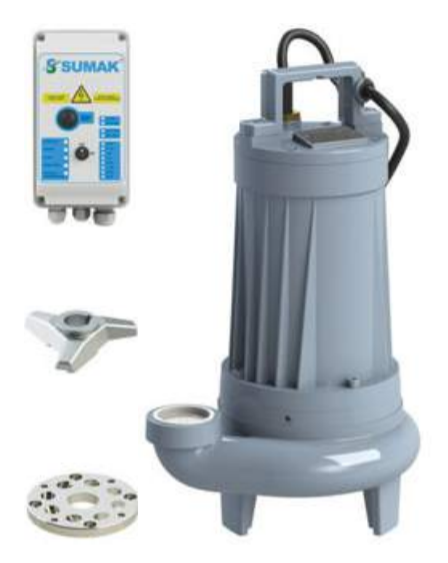 Sumak SBRT40/2 3 kw 4 HP 2900 D/D 380 V Trifaze Bıçaklı Foseptik Dalgıç Pompası (10 m Kablo+Flatörlü+Panolu)