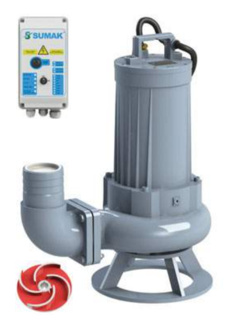 Sumak SDTV100/4 7.5 kw 10 HP 2900 D/D 380 V Trifaze Vortex Çarklı Foseptik Dalgıç Pompası (10 m Kablo+Flatörlü+Panolu)