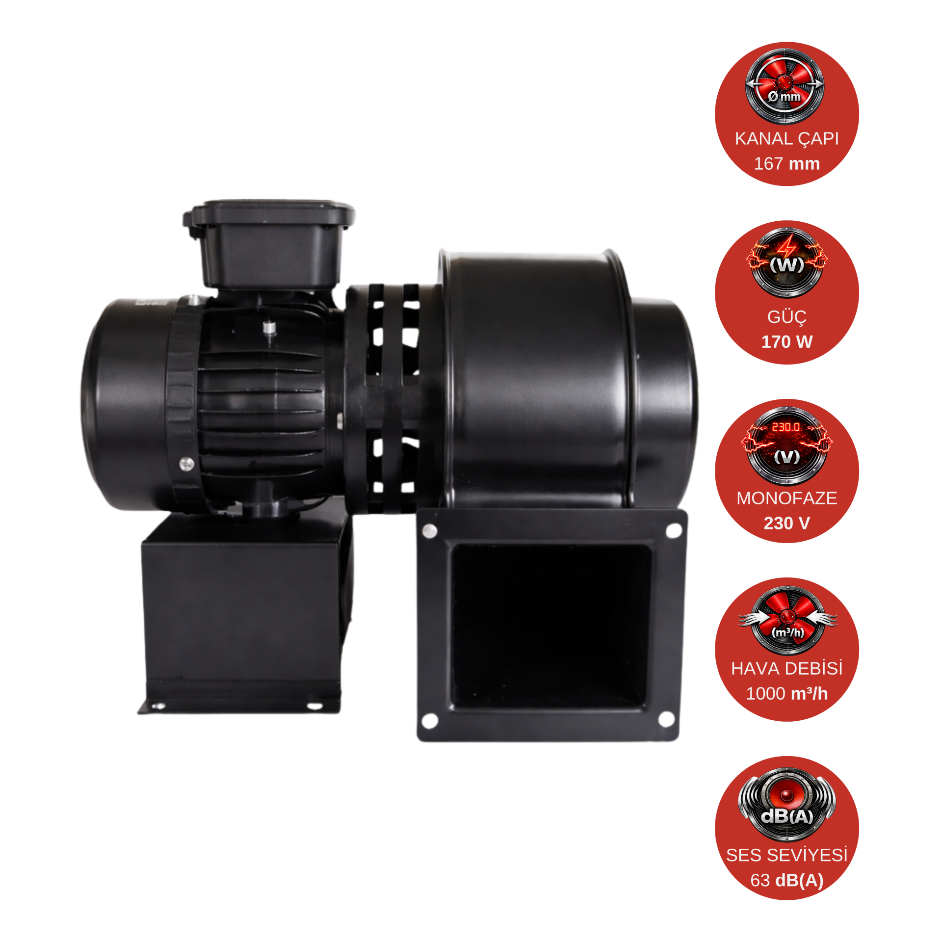 Dündar CM 18.4H 170 W 1000 m³/h 1430 D/D 230 V Monofaze Radyal Sıcak Ortam Hava Fanı