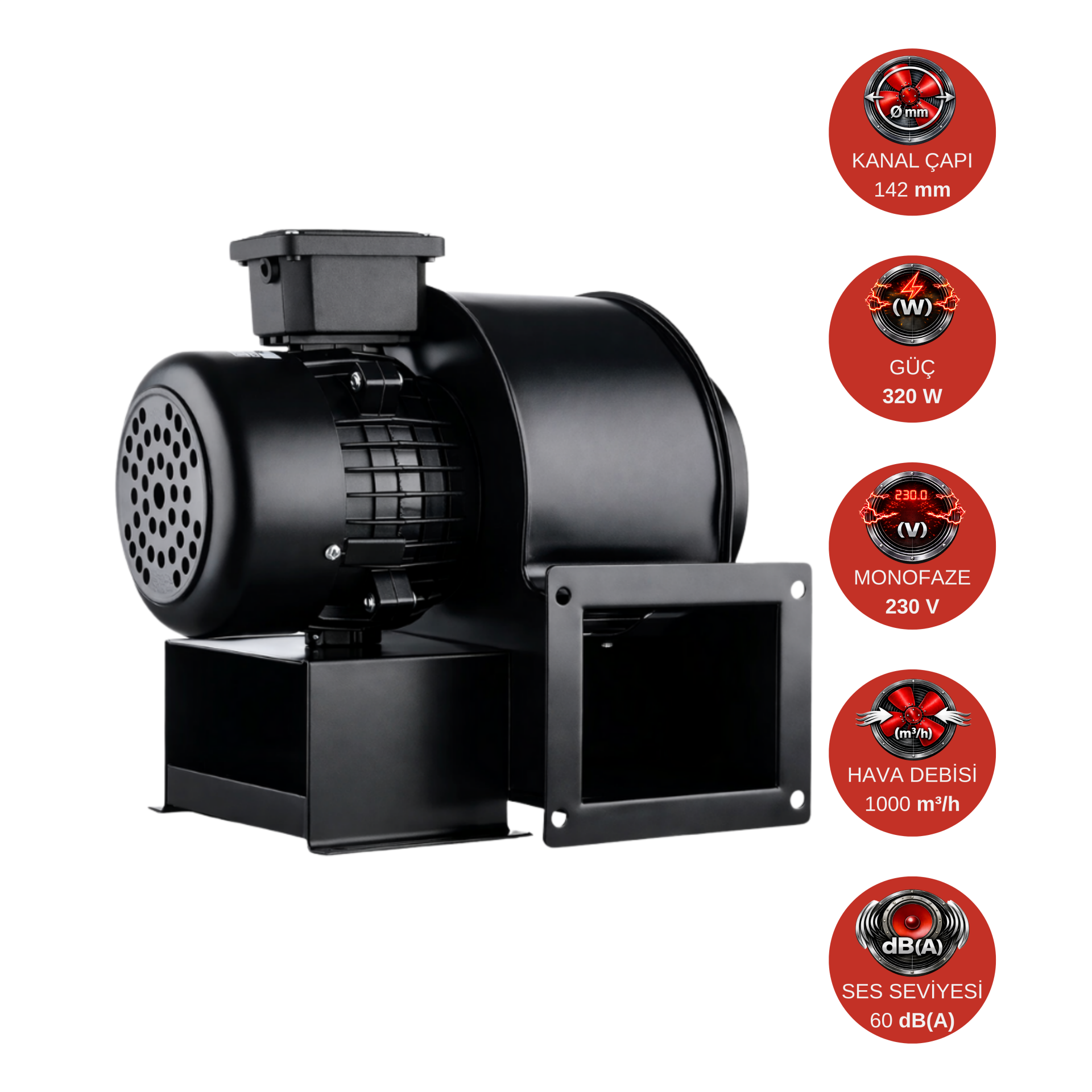 Dündar CM 16.2 D 320 W 1000 m³/h 2850 D/D 230 V Monofaze Radyal Toz Fanı