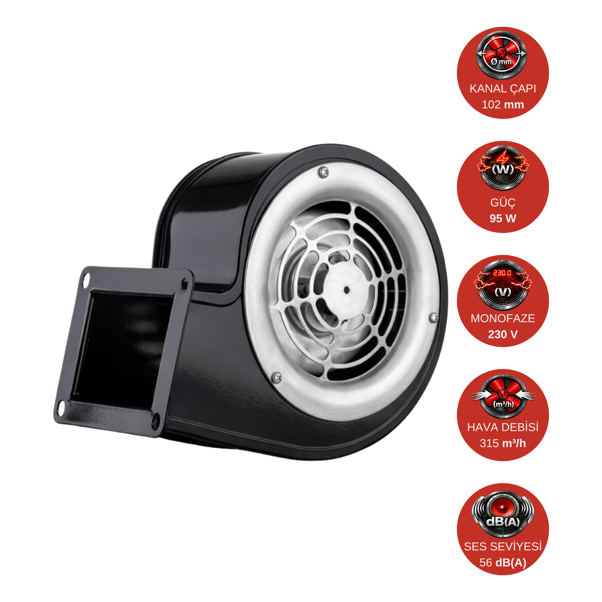 Dündar CS 12.2 95 W 315 m³/h 2860 D/D 230 V Monofaze Radyal Fan