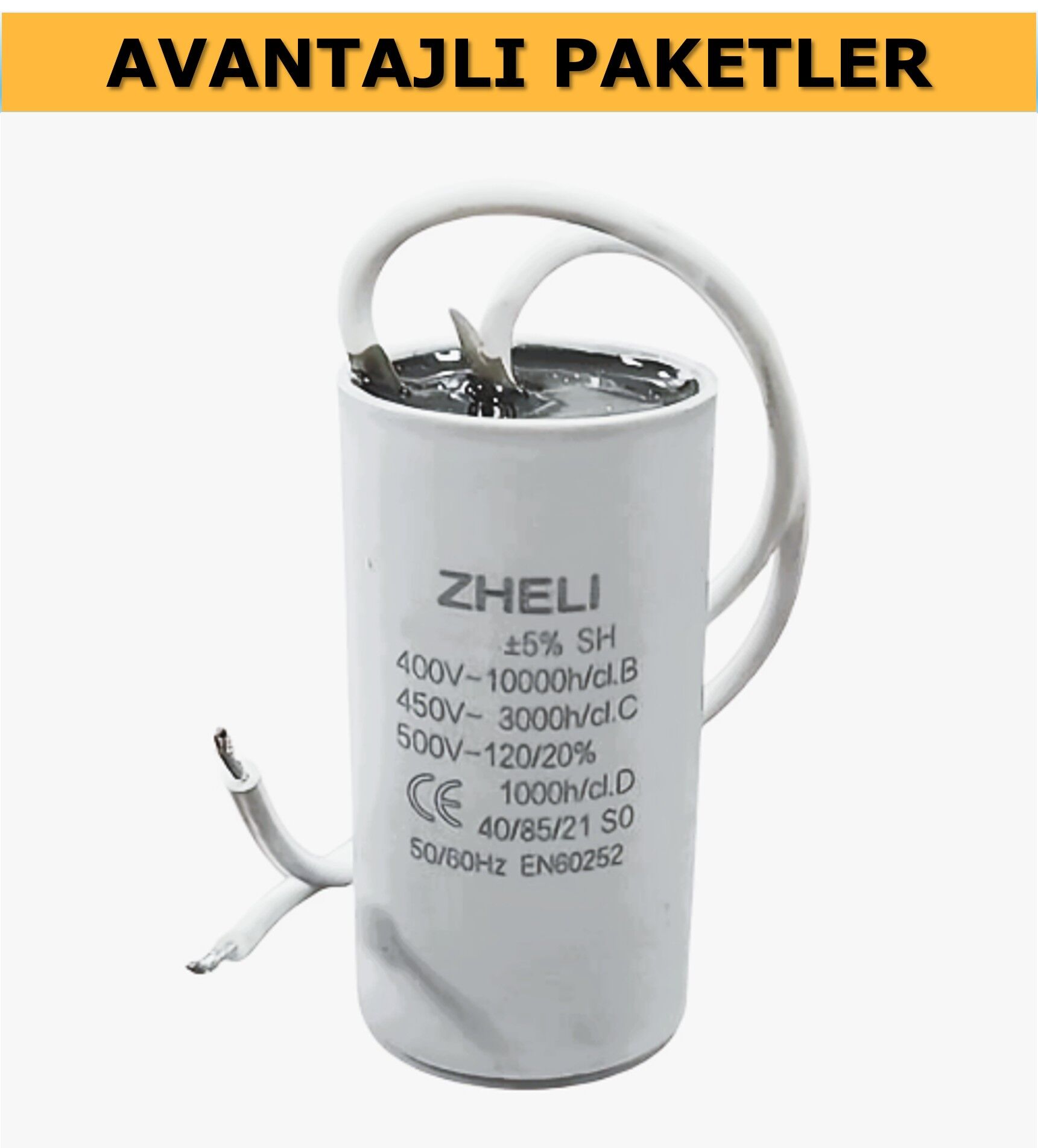 Zheli 3 µF 25x49 mm Plastik Kablolu 450-500 ACV Daimi Devre Kondansatörü (AVANTAJLI PAKETLER)