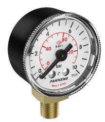 PAKKENS Ø40 mm Alttan Bağlantılı Manometre (Metal Gövde, Akrilik Kapak) Genel Amaçlı Basınç Ölçer