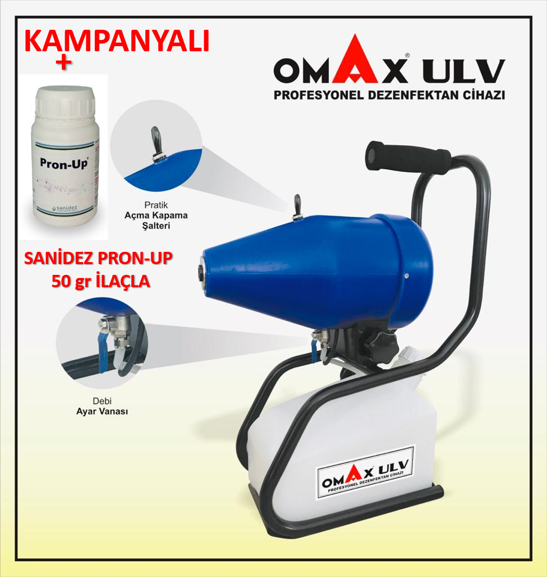 OMAX 5 L. El Tipi ve Portatif Elektrikli U.L.V. İlaçlama Makinesi + SANİDEZ Pron-Up 50 gr