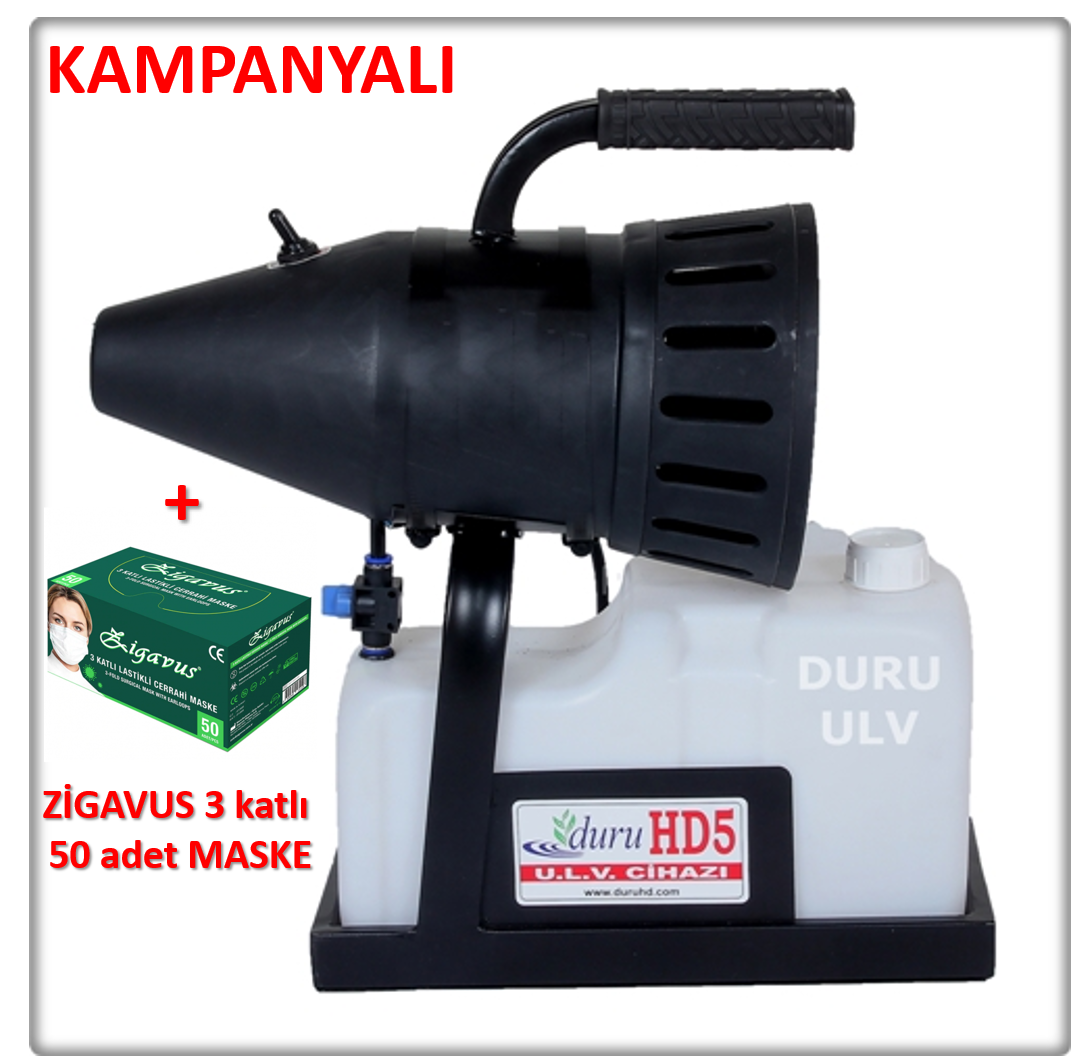 DURU HD 5 5 L. El Tipi ve Portatif Elektrikli U.L.V. Cihazı İlaçlama Makinesi + ZİGAVUS Maske 50 adet